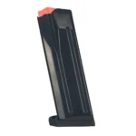 Global Ordnance Handgun Magazine for Arex Delta M, black angled view with orange follower