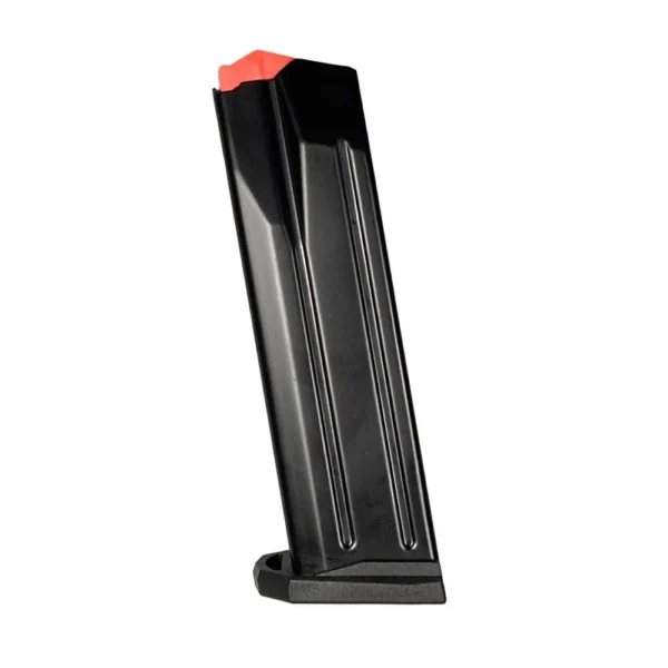 Global Ordnance Handgun Magazine for Arex Delta L/X, black side view with red follower