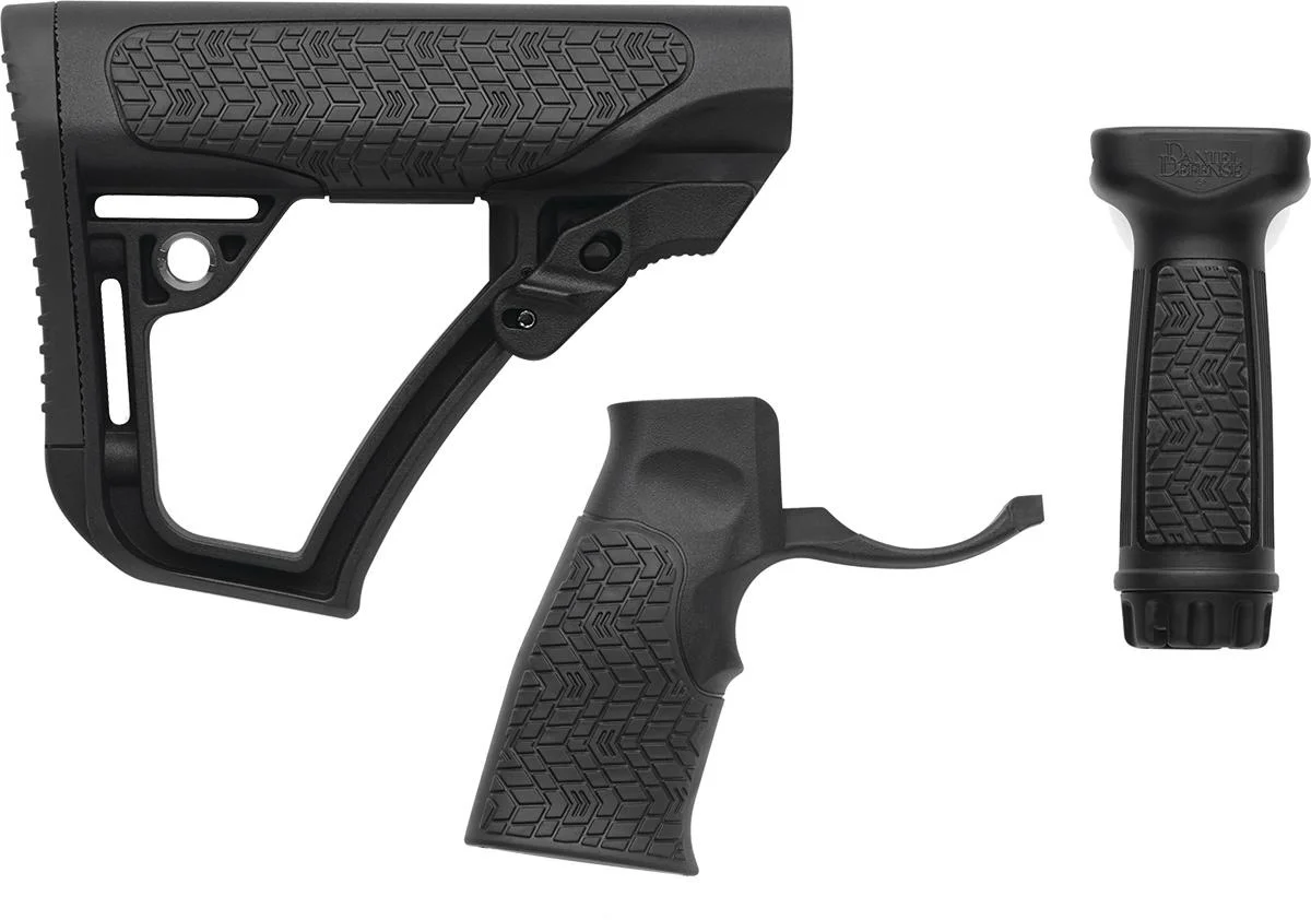 primary-43544 Daniel Defense Collapsible Buttstock Pistol Grip & Vertical Foregrip Combo BLK