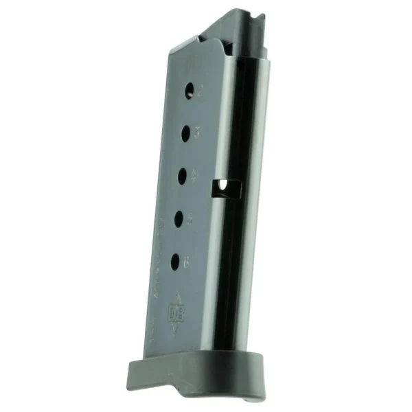 Diamondback DB9 Handgun Magazine, black angled front view with witness holes and base plate