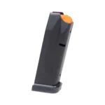 Diamondback DBAM29 handgun magazine, angled side view in black with orange follower