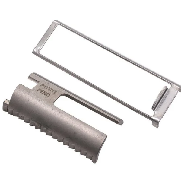 CMMG Auto Sear Trip Kit 22 AR Conversion, silver three-piece kit in angled view