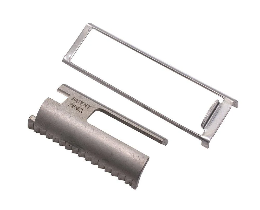 primary-43560 CMMG Auto Sear Trip Kit 22 AR Conversion, silver three-piece kit in angled view