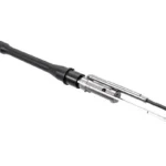 CMMG Barrel and Bolt Group Kit, angled side view of black barrel and silver bolt assembly