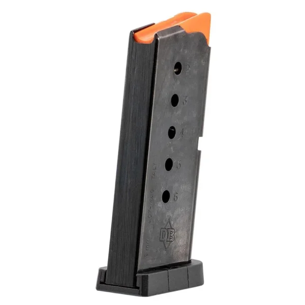 Diamondback DB9 Gen IV magazine, angled side view in black with orange follower