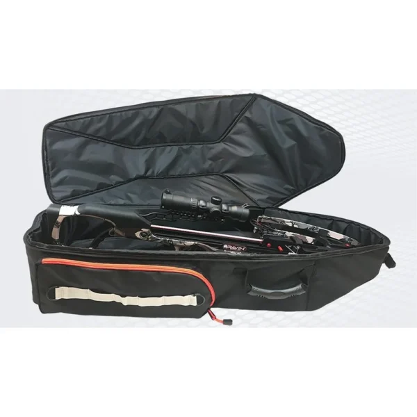 Ravin Crossbow Soft Case black, open top view with a crossbow secured inside