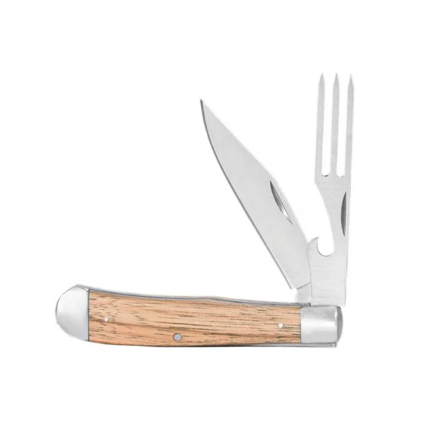 Rock Ridge Outdoors ABKT Cattleman Chuckwagon Trapper Knife with open knife and fork blades