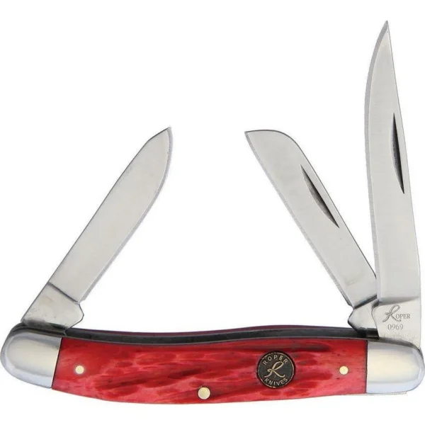Rock Ridge Outdoors Roper Knives Stockman Chaparral Series pocket knife, red handle, three open blades