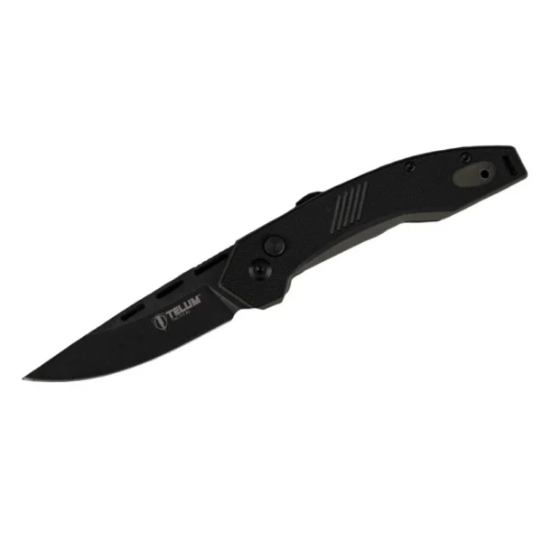 Rock Ridge Outdoors Telum Incinerator Tactical Automatic Knife, black left side with open blade