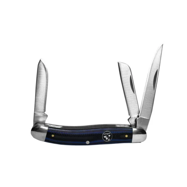 Rock Ridge Outdoors ABKT Cattleman Stockman Cowhand Series Knife, blue handle with three blades open