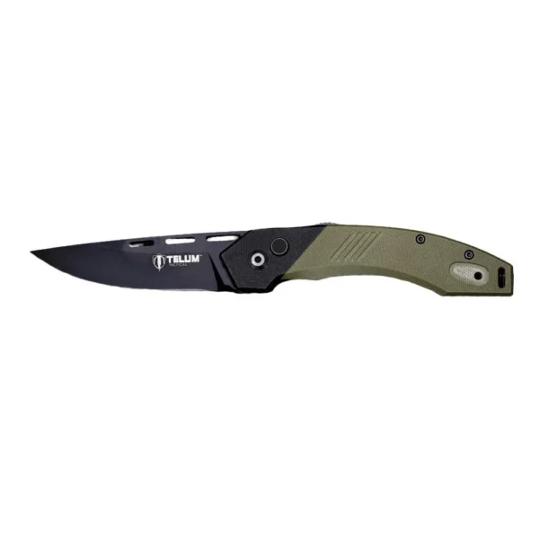 Rock Ridge Outdoors Telum Scorch Tactical Automatic Folding Knife, black blade and OD green handle