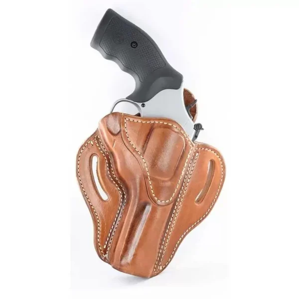 1791 Revolver Holster Signature Brown RH K Frame, front view of brown leather holster with revolver