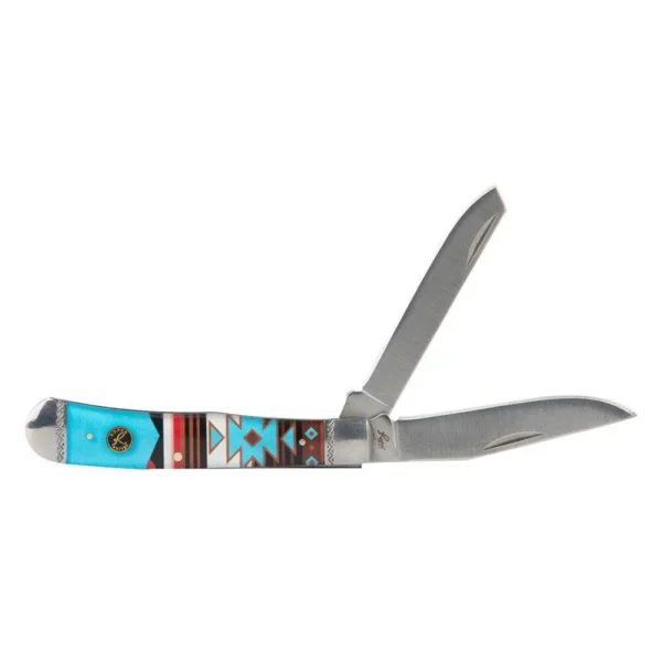Rock Ridge Outdoors ABKT Roper Trapper Sunset Series II Knife, two open blades and patterned handle