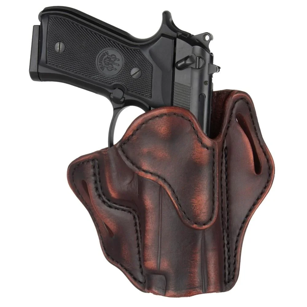 primary-43673 1791 Optic Ready Belt Holster Size 2.3, vintage brown right-hand holster with handgun
