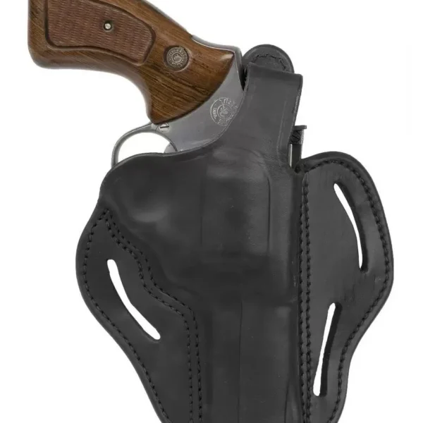 2nd Amendment 1791 LLC Revolver Thumbreak Size 3, black right-hand holster with revolver inserted