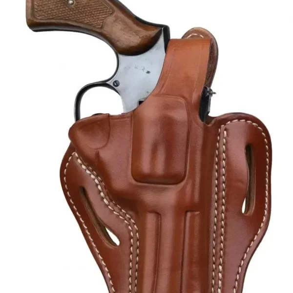 2nd Amendment 1791 LLC Revolver Thumbreak Size 3 brown right-hand leather holster with revolver