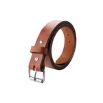 1791 Gun Belt 01 coiled brown leather belt with silver buckle and punched holes