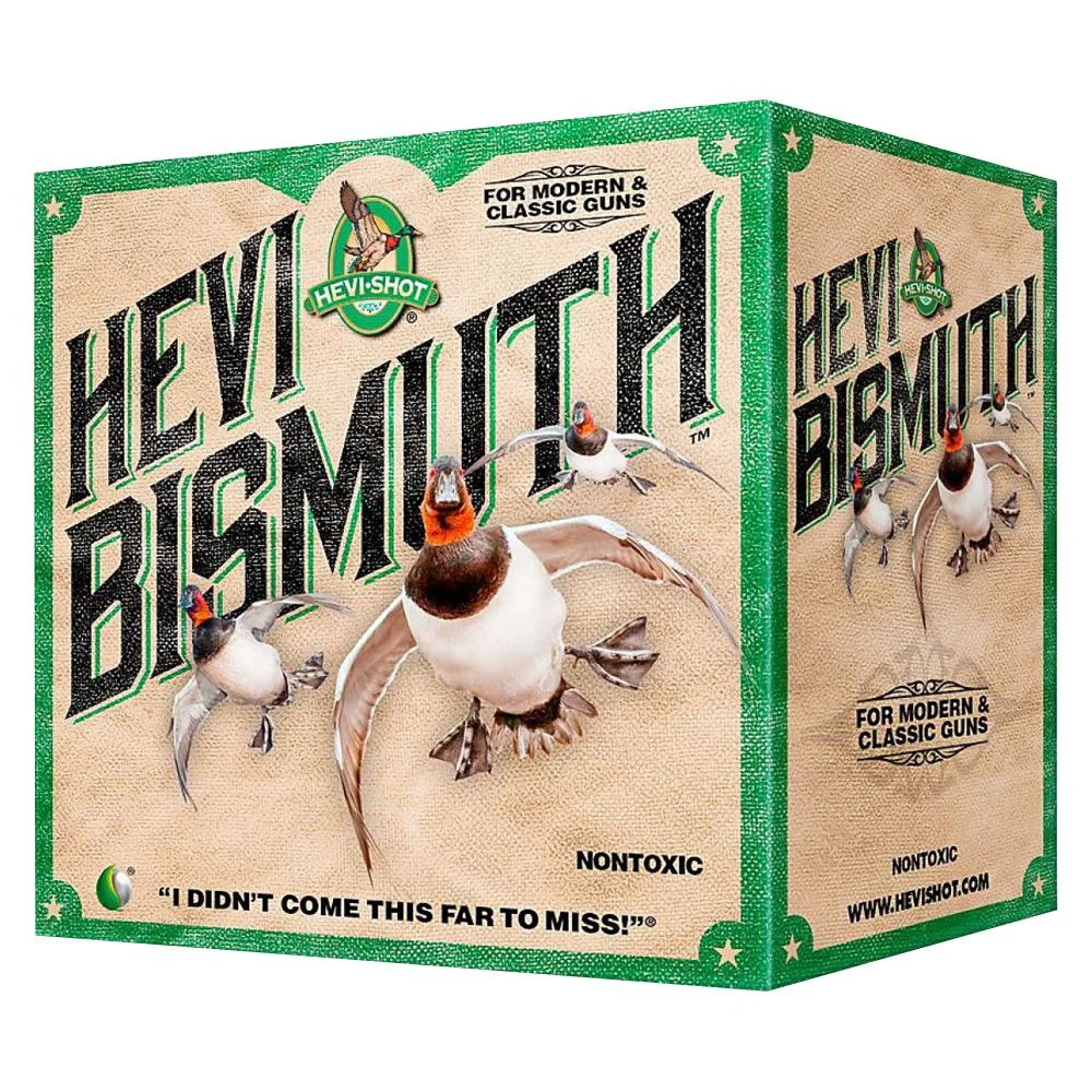 primary-43694 Environ Metal Inc HEVI-Shot HEVI-Bismuth Shotshells, green box with bird artwork, angled view