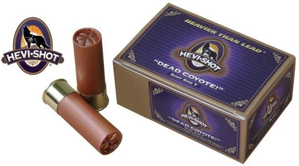 primary-43709 Environ Metal HEVI-Shot Dead Coyote! Shotshells box with three brown shells and logo token