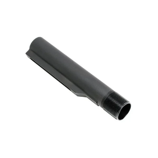 CMMG Receiver Extension Mk4, angled view of black cylindrical tube with threaded end