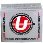Underwood Hunting and Self Defense Ammunition, white box with red and black logo, front view