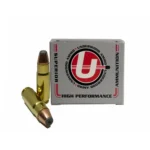 Underwood Ammo Hunting Rifle Ammunition, silver box with two brass cartridges