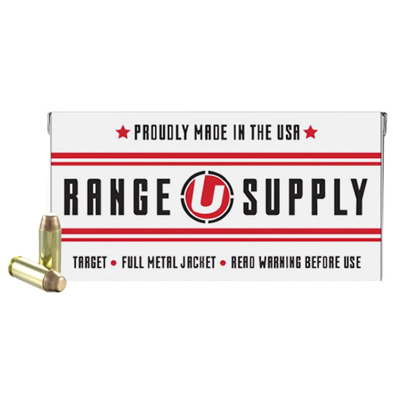 primary-43740 Underwood Range Supply Handgun Ammunition white and red box with two cartridges, front view