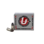 Underwood Hunting & Self Defense Handgun Ammunition, box with two cartridges beside it