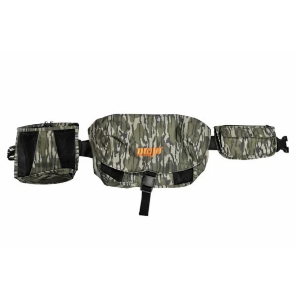Mojo Outdoors Dove Game Belt Waist Pack, front view in camouflage with three pouches