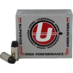 Underwood Ammo Hard Cast Flat Nose Handgun Ammunition with white box and two cartridges