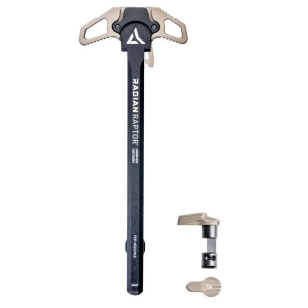 Radian Weapons Combo Raptor AR-15 Charging Handle and Talon Safety Selector, FDE and black, top view