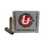 Underwood Ammo XTP Handgun Ammunition, white branded box with two cartridges in front