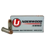Underwood Ammo Handgun Ammunition, white box with two cartridges displayed in front