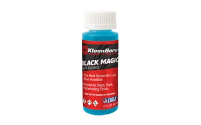 primary-4382 Kleen-Bore KLEEN BR BLACKMAGIC BLUING 2OZ BTL, blue liquid bottle with red label and white cap