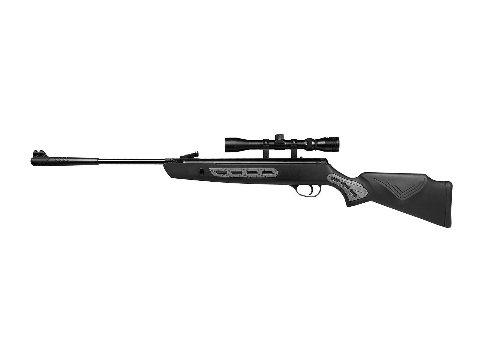 primary-43848 Hatsan 1000S Spring Striker Combo Air Rifle, black right-side view with mounted scope and synthetic stock