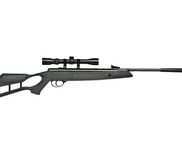 Hatsan Edge Spring Piston Combo Air Rifle, black right-side view with mounted Optima scope