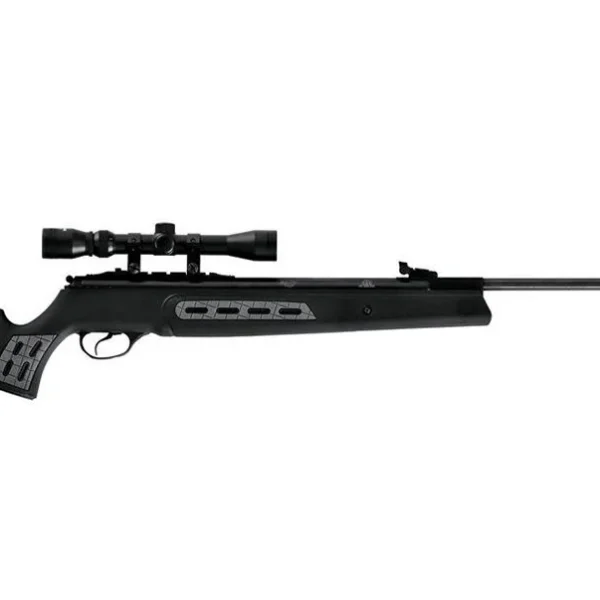 Hatsan Mod 125 Spring Sniper Combo, black side view with mounted scope and skeletonized stock