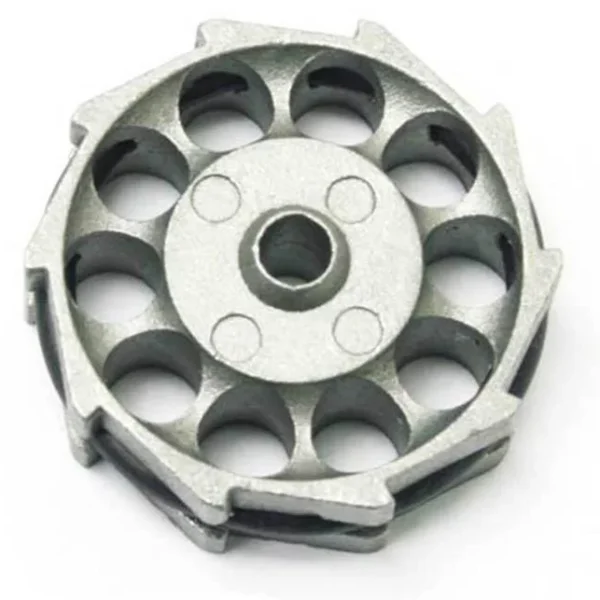 Hatsan Rotary Air Rifle Magazine, top view of silver rotary magazine with circular chambers