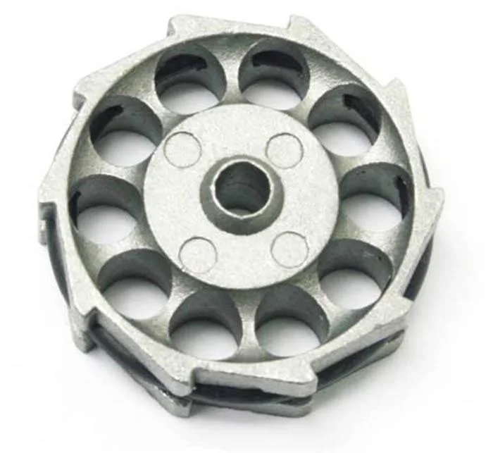 primary-43856 Hatsan Rotary Air Rifle Magazine, top view of silver rotary magazine with circular chambers