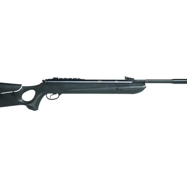 Hatsan Mod 130S Vort QE airgun, black right-side view with thumbhole stock and open sights