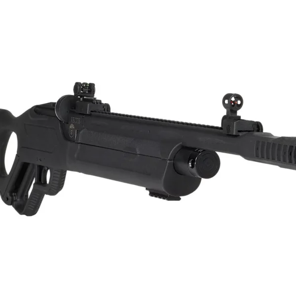 Hatsan Vectis Airgun, black right-side view with synthetic stock, sights and ribbed fore-end