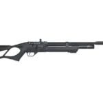 Hatsan Flash QE black left-side view with skeleton stock, long barrel and mounted air cylinder