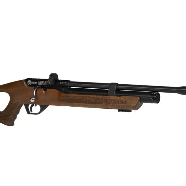 Hatsan Flash Wood QE, right-side view with brown thumbhole stock and black barrel