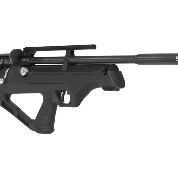 Hatsan FlashPup Syn black bullpup air rifle with synthetic thumbhole stock, right-side view