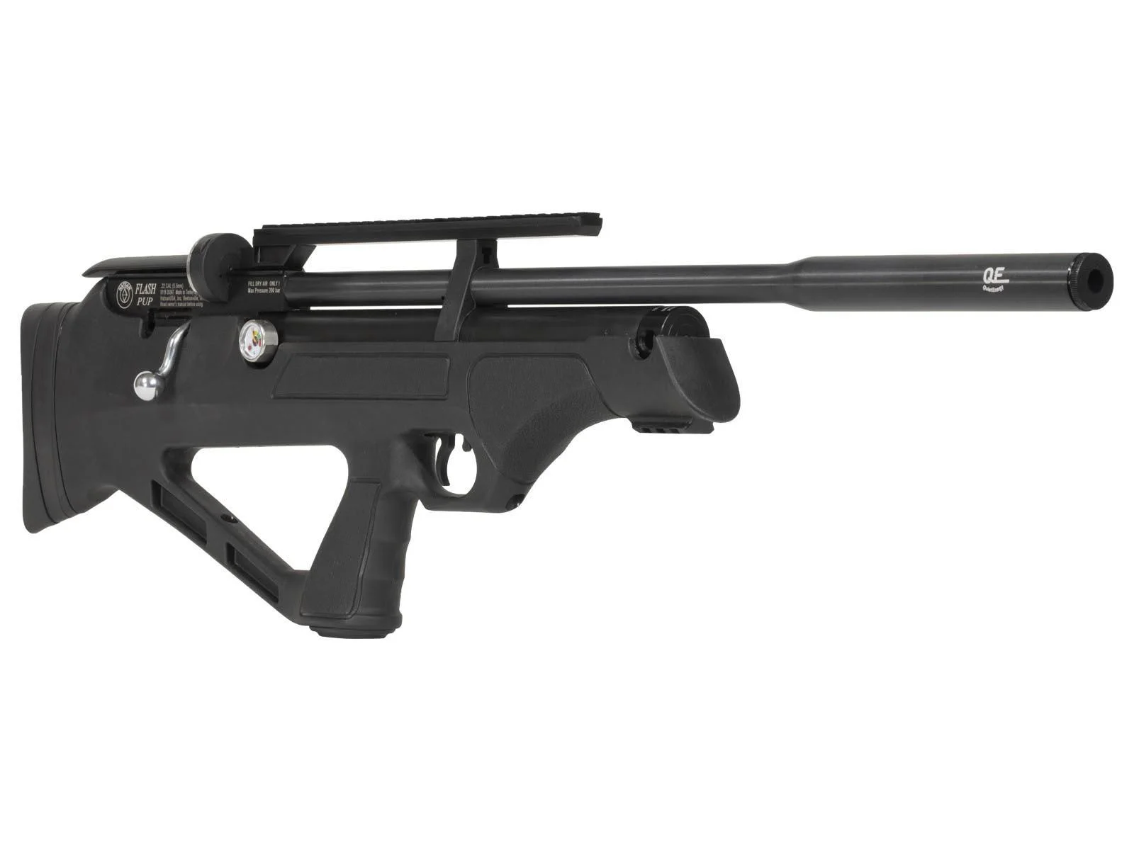 primary-43881 Hatsan FlashPup Syn black bullpup air rifle with synthetic thumbhole stock, right-side view