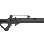 Hatsan Invader Auto airgun, left-side view in black with skeleton stock, carry handle and long barrel