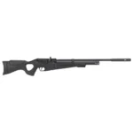 Hatsan Flash-R QE black air rifle shown from the right side with thumbhole stock and long barrel