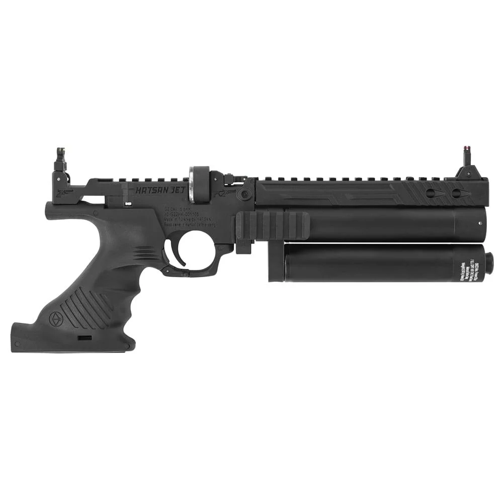primary-43917 Hatsan Jet II Airgun Handgun, black left-side view with textured grip, sights and top rail