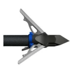 G5 Outdoors Deadmeat 3-Blade Broadhead, side view with black tip and three silver blades