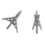 G5 Outdoors T2 broadhead, gray expandable two-blade design shown open from two angles